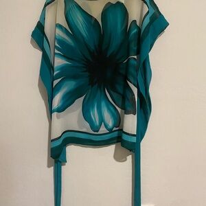 Teal Floral Sheer Women's Top